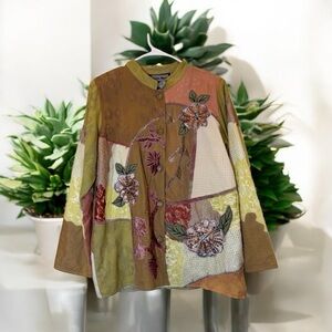 Indigo Moon Floral Patchwork Embroidered Embellished Boho Blazer Jacket
